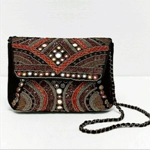 ZARA Embroidered Beaded Brocade Crossbody Bag